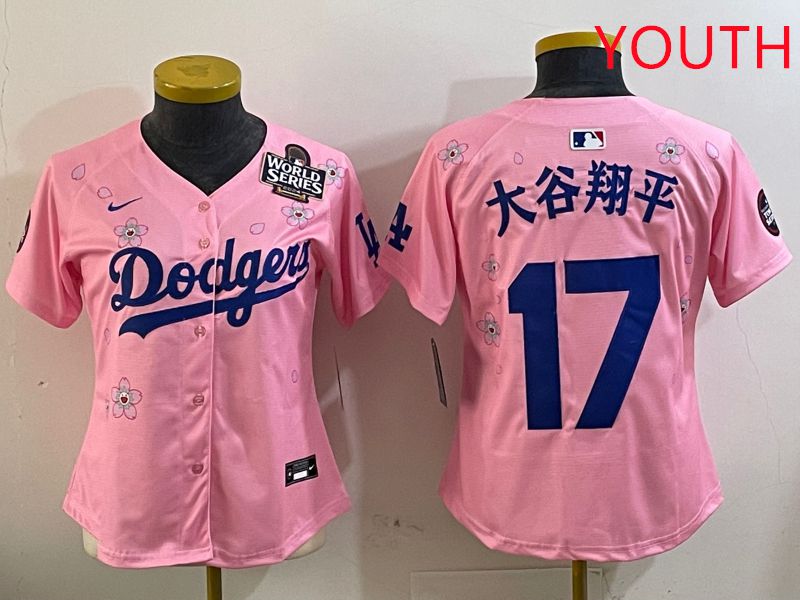 Youth Los Angeles Dodgers 17 Ohtani Pink Sakura Edition 2025 Nike MLB Jersey style 3